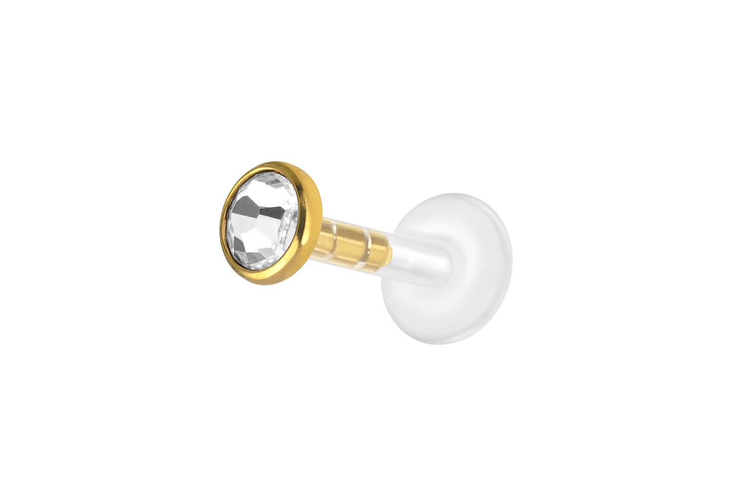 PMFK Labret Piercing mit Plug-in System + Chirurgenstahl-Aufsatz FLACHER KRISTALL